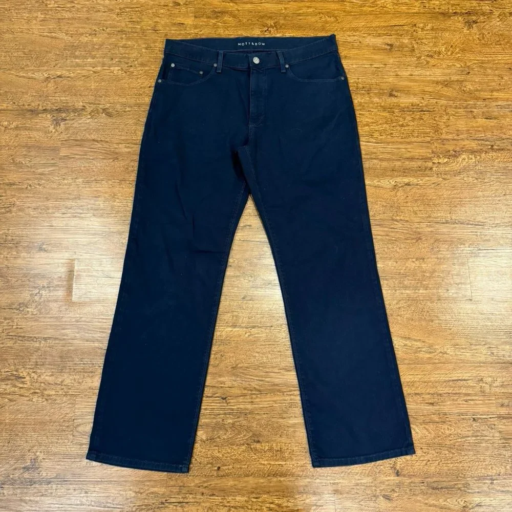 Mott & Bow Blue Mercer Straight Casual Soft Twill Denim Jeans Trousers Men 35x30